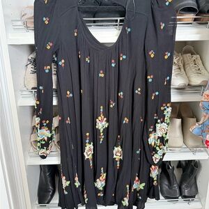Free People Black Floral Long Sleeve Dress